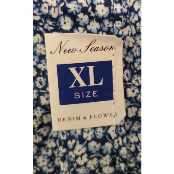 Men's XL Denim & Flowers Blue White Floral Button-down Shortsleeved Shirt Tags - Picture 6 of 15
